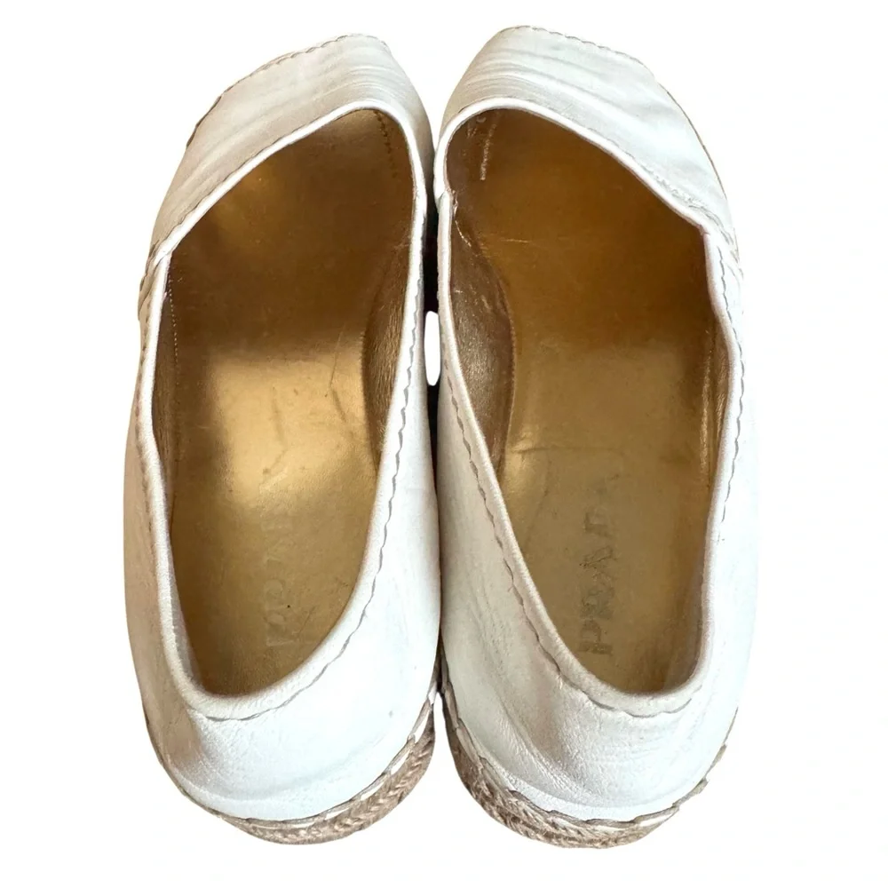 PRADA Platform Open Toe Espadrille White Nappa Leather